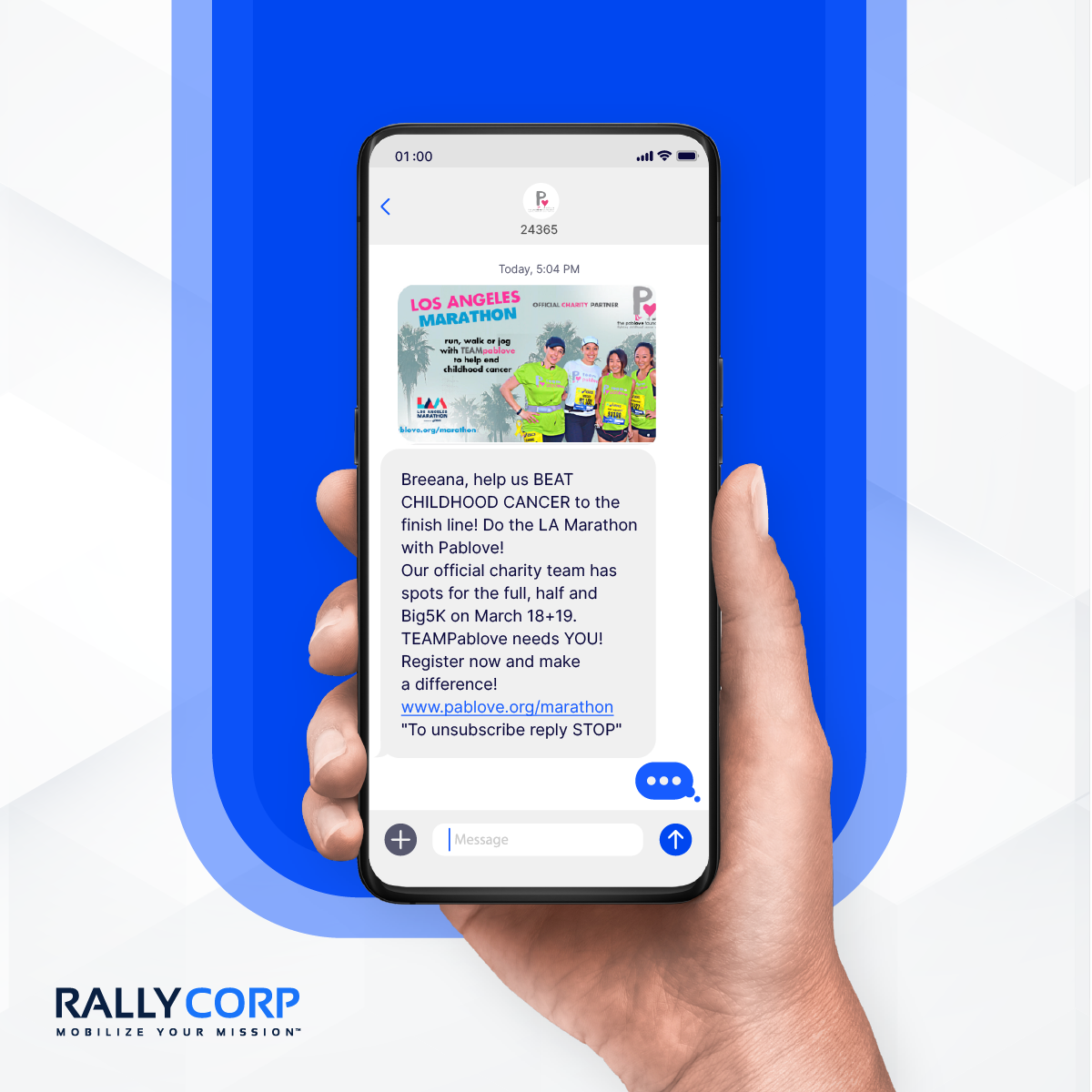 Text message from the Pablove Foundation with an image.