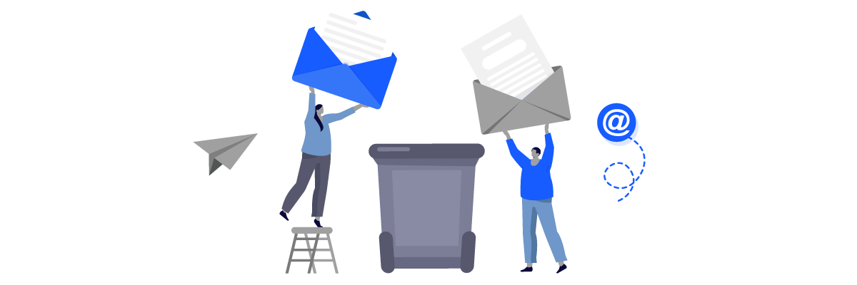 Illustration of emails going on the garbage.
