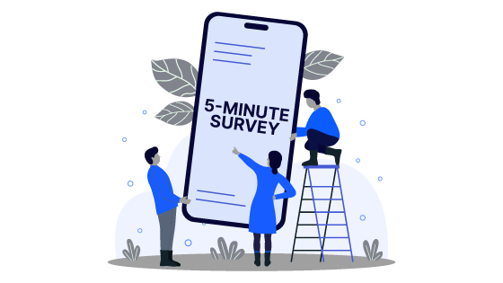 Mobile phone showing a 5-minute survey.