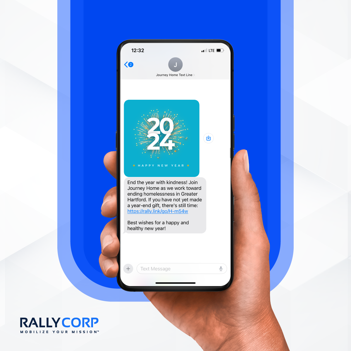 Year-end donation text message from Journey Home.