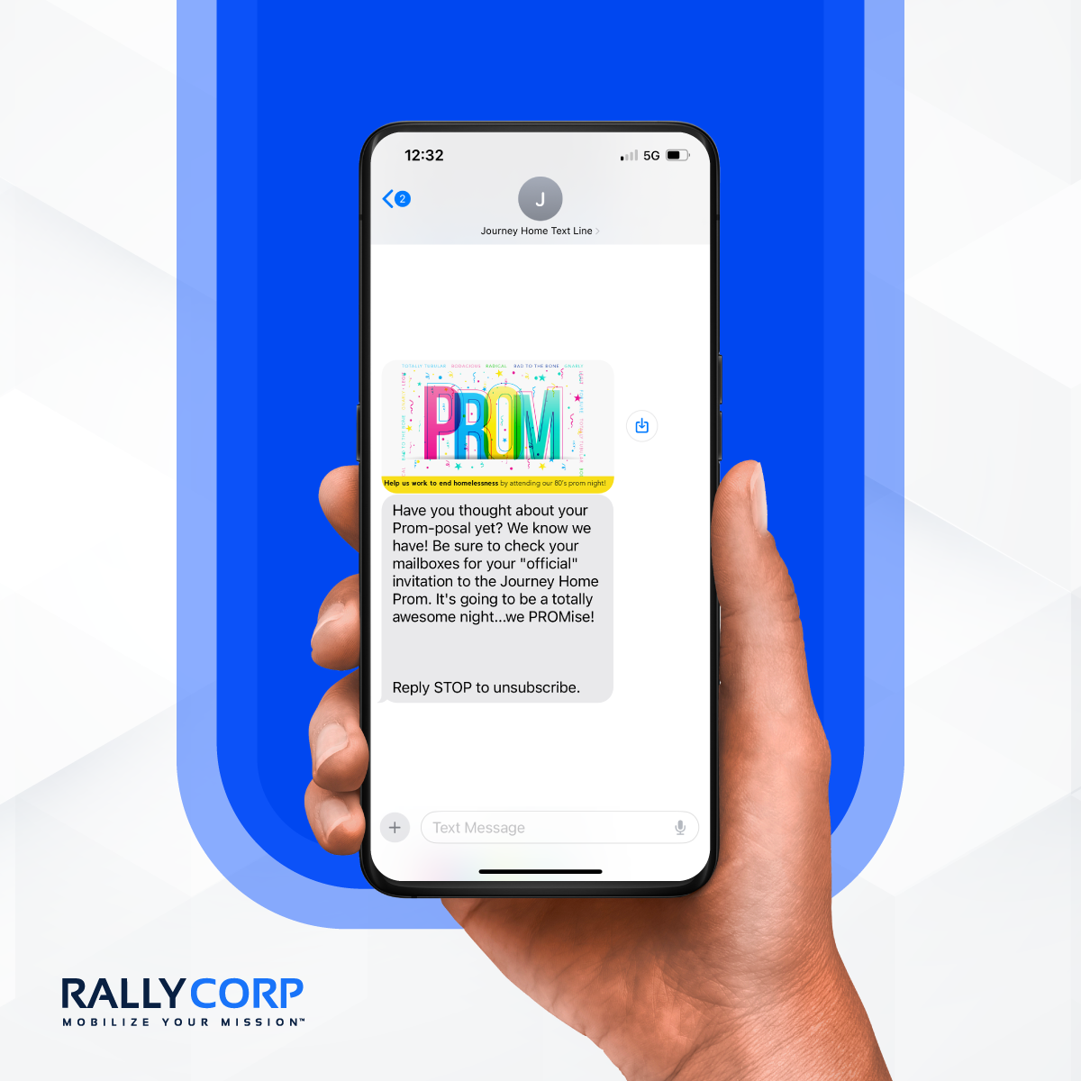 Event invitation text message from Journey Home.