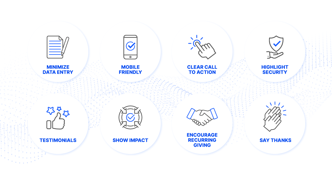 Infographic showing eight tips to optimize an online donation form for text to give campaigns.