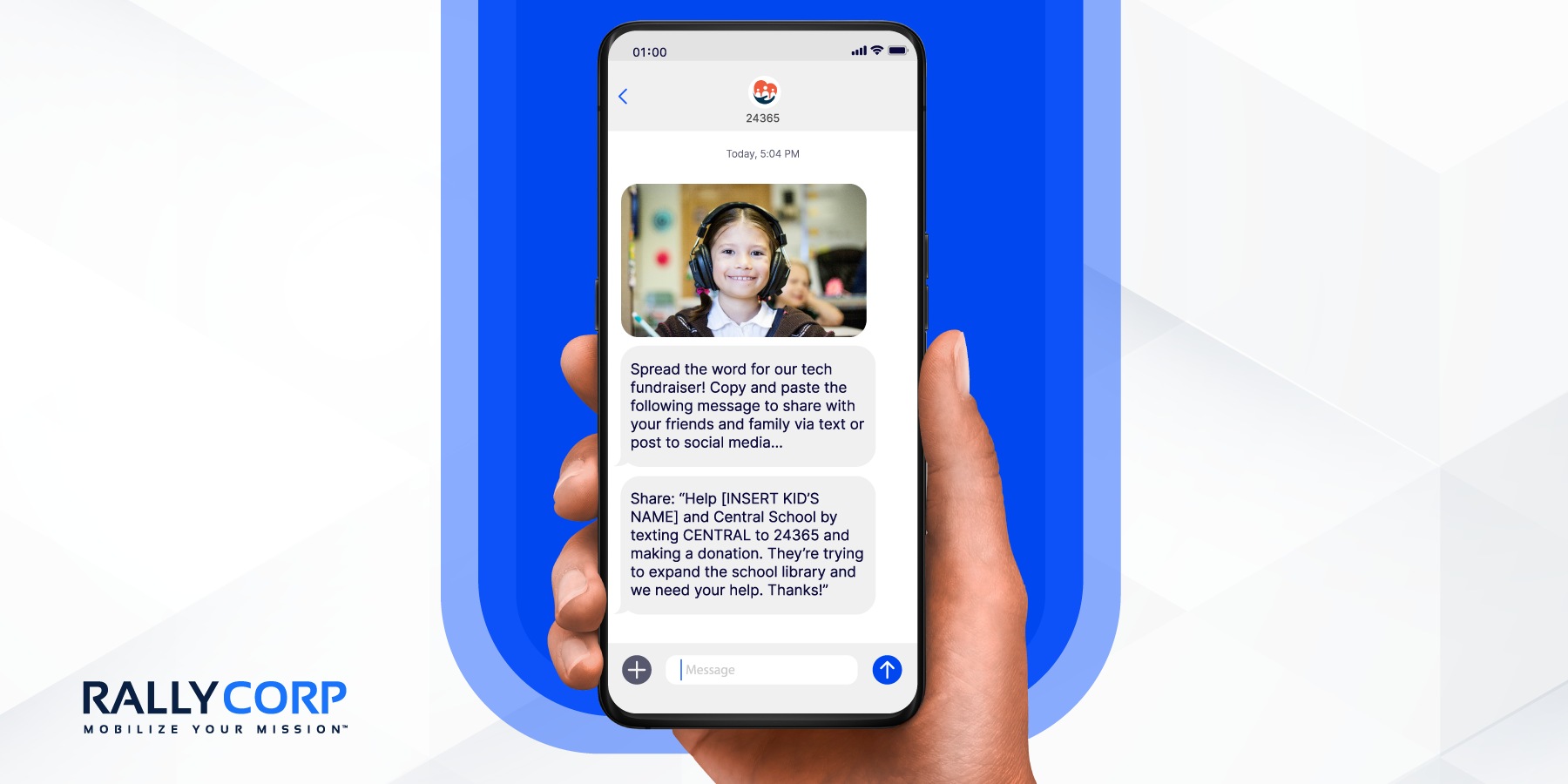 Example text message to encourage families to share.